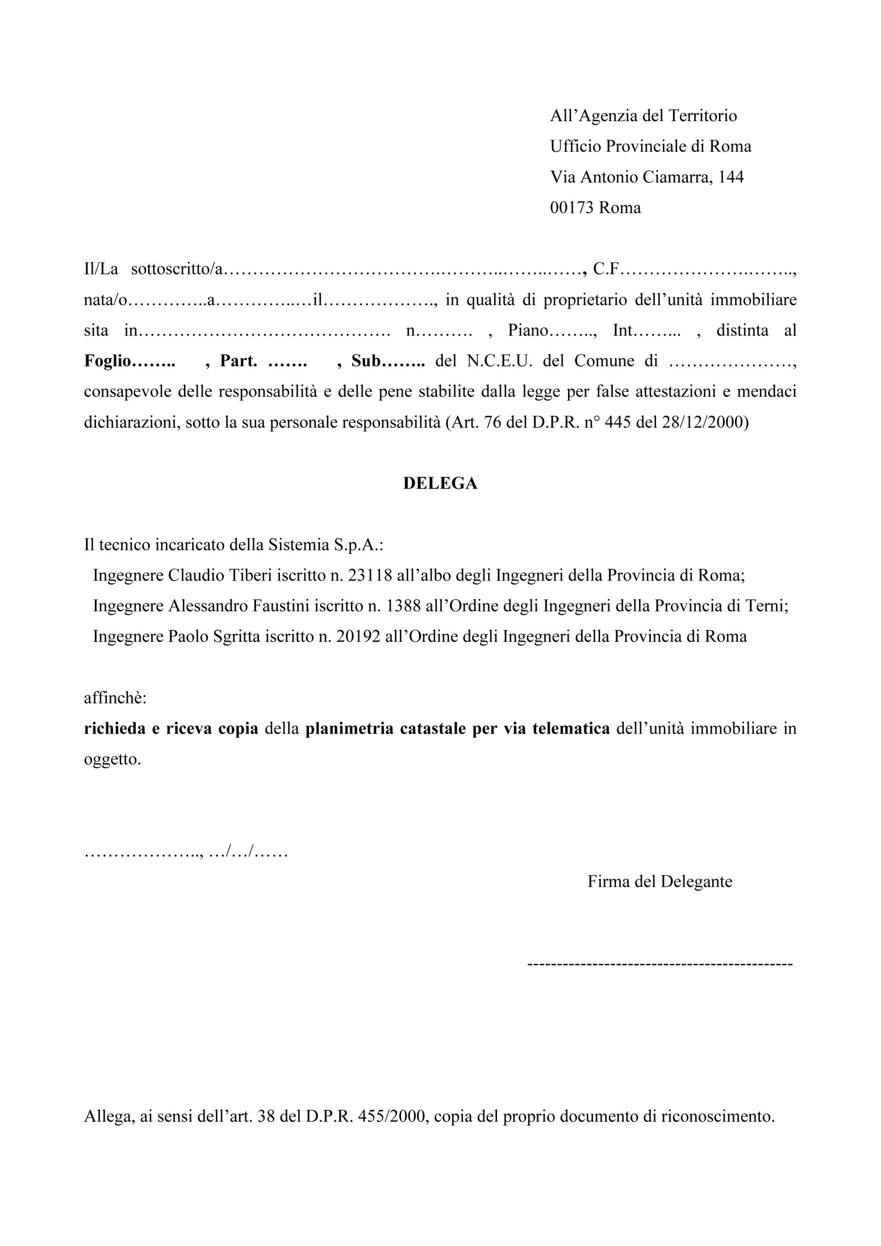 2 – delega per planimetria catastale telematica